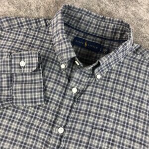 Ralph Lauren Mens L Gray Cotton Plaid Long Sleeve Button Down Shirt